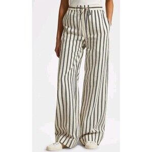 Polo Ralph Lauren Silk Blend Striped Wide Leg Pant Women Plus Sz XXL Cream Blue